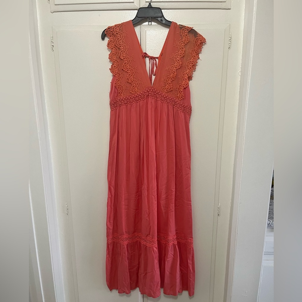 Coral Lace Floral Dress